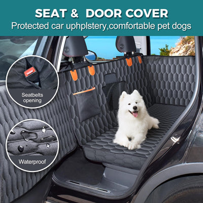 Medium Machine Washable Dog Car Seat Cover for Back Seat& Car Door Protector, Fits Sedans, Mid-Size SUV, Mid-Size Trucks - Dog Hammock for Cars- Waterproof Pet Car Accessories