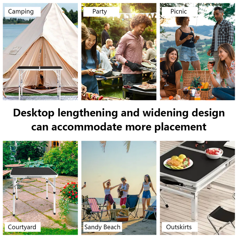 Mpow Outdoor Aluminum Folding Table, 60*45cm, Dual-Level Adjustable Height, No Assembly Required, Portable Picnic and Camping Table, Stain-Resistant and Durable