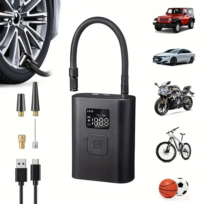 Portable 150 PSI Adjustable Cordless Tire Inflator, Electric Tire Inflator Air Compressor, 4 Modes For Cars, Bikes, Motorcycles And Balls, Battery Status LED Display, Car Air Pump With Digital Display, Bring Own Light