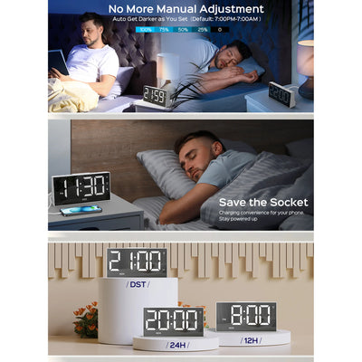 Mpow Alarm Clock, Mirror-finish, Digital Alarm Clock for Bedroom, Adjustable Brightness, Customizable Alarms, Automatically Dim at Night, Progressive Volume, DST