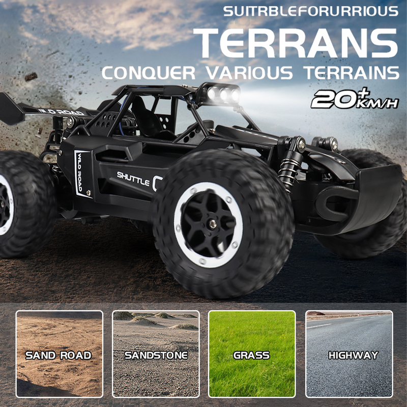 Mpow 1:16 Scale RC Alloy Remote Control Speed Car with 2.4GHz Anti-Interference, Dynamic LED Headlights, and All-Terrain Climbing for Boys