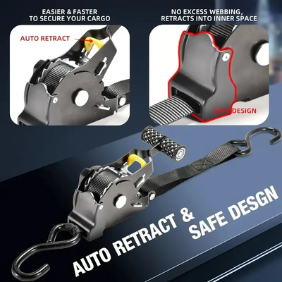 Mpow Automotive retractable tie-down straps, automatic tensioners, truck webbing straps, one-touch automatic retraction, perfect for securing cargo on vehicles