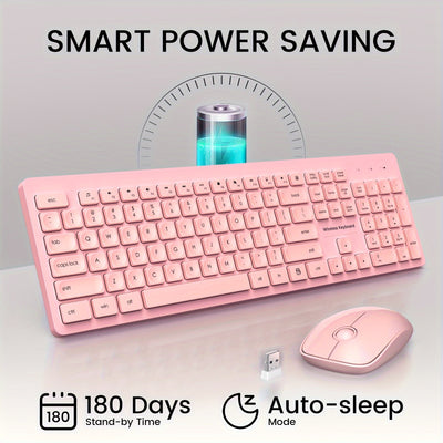 Mpow Wireless Keyboard and Mouse Silent Set Green/Pink