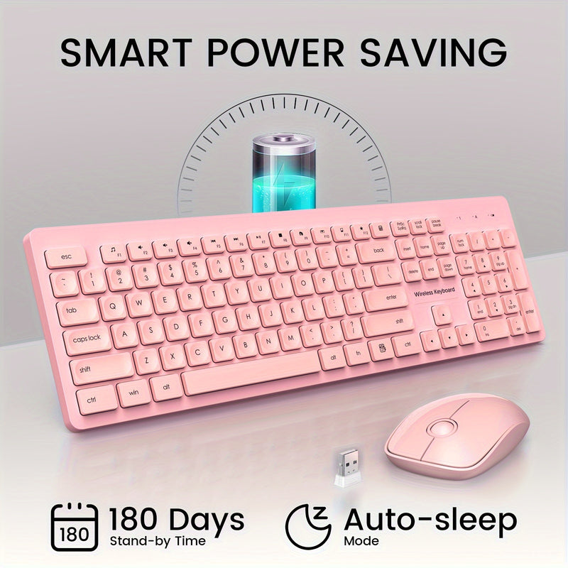 Mpow Wireless Keyboard and Mouse Silent Set Green/Pink