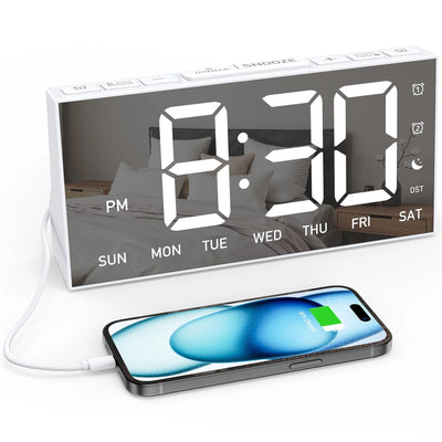 Mpow Alarm Clock, Mirror-finish, Digital Alarm Clock for Bedroom, Adjustable Brightness, Customizable Alarms, Automatically Dim at Night, Progressive Volume, DST