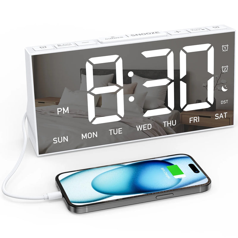 Mpow Alarm Clock, Mirror-finish, Digital Alarm Clock for Bedroom, Adjustable Brightness, Customizable Alarms, Automatically Dim at Night, Progressive Volume, DST