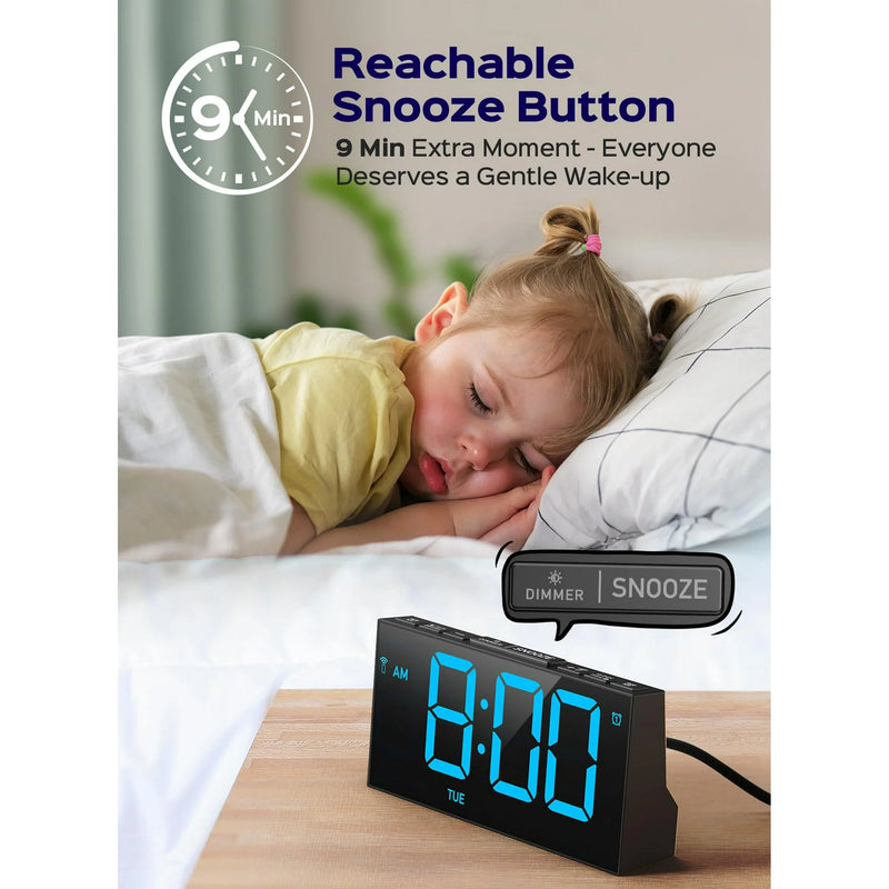 Mpow Wireless Sync Time Digital Alarm Clocks for Bedrooms, Digital Clock with 4 Level Brightness + Off, Dual Customizable Alarms, USB Port, Power-Off Memory, Snooze, 12/24H/DST, Bedside Clock