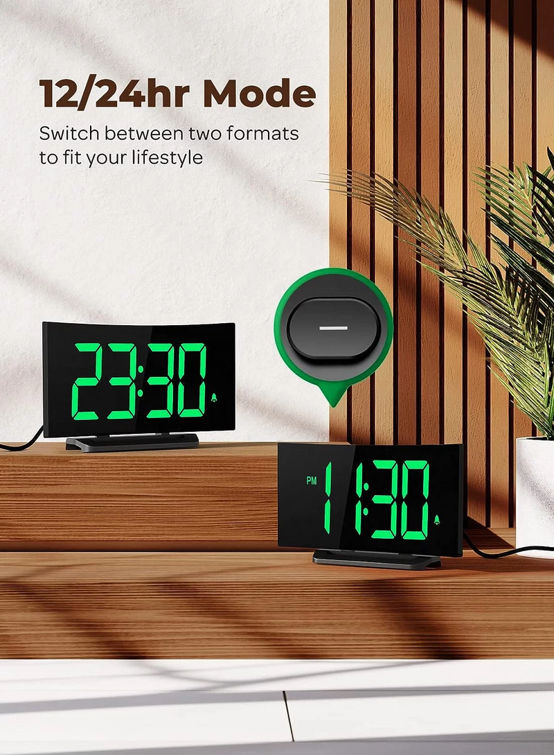 Mpow Alarm Clock for Bedrooms Kids, Digital Clock Curved Design, 6 Levels Brightness, Battery Backup