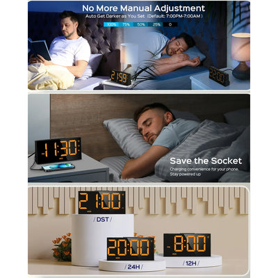 Mpow Alarm Clock for Heavy Sleepers, Digital Alarm Clock for Bedroom, Adjustable Brightness, Customizable Alarms, Automatically Dim at Night, Progressive Volume,DST, Alarm Clock for Kids Adults