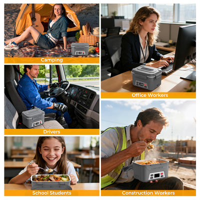 Cordless Electric Lunch Box, Heated Lunch Box Battery Powered with Automatic Scheduled Heating，grey