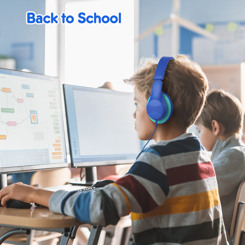 Mpow Kids Headphones with Microphone, 85/94dB Safe Volume Limit, over Ear Headphones for School Travel, Blue