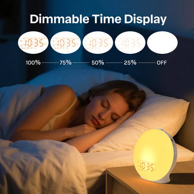 Mpow Wake up Light Sunrise Alarm Clock for Heavy Sleepers, Sleep Aid & Sound Machine, Sync Time with Bluetooth Connection, 25 Natural Sounds, Dual Alarms, 5-20min Snooze, FM Radio, Battery Backup