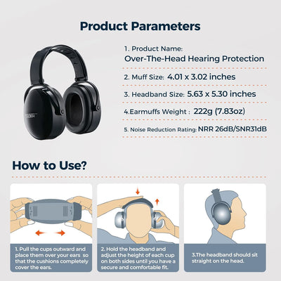Noise Reduction Safety Ear Muffs, SNR 31dB Hearing Protection Earmuffs, Adjustable Noise Cancelling Headphones for Shooting Gun Range Mowing Construction Woodwork Adult Kids