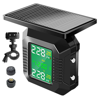 Mpow Motorcycle TPMS Tire Pressure Monitoring System - Wireless Solar Charging, 2 Sensors, LCD Display