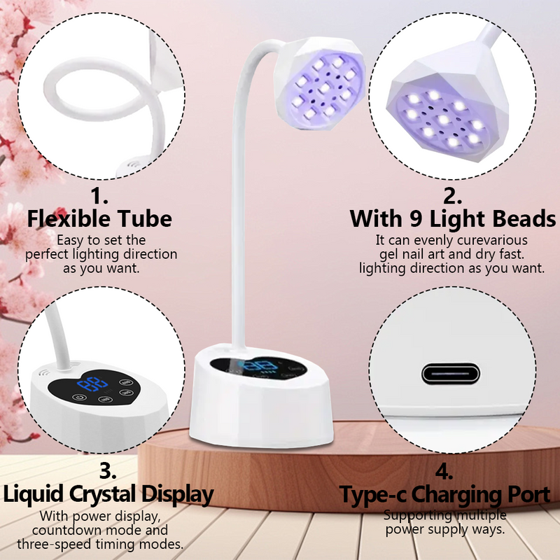 Mpow Desktop Sensor Nail Lamp, Dual Light Source, 360° Adjustable, 1500mAh Rechargeable Battery, 4 Timer Settings