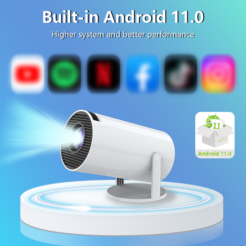 Mpow Projector with 4K decoding, Full HD, WiFi 6, Bluetooth 5.2, Android 11, 180° rotation, and 360° surround sound