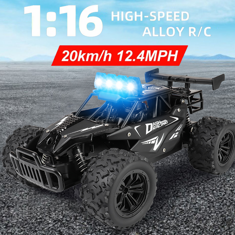 Mpow 1:16 Scale RC Alloy Remote Control Speed Car with 2.4GHz Anti-Interference, Dynamic LED Headlights, and All-Terrain Climbing for Boys