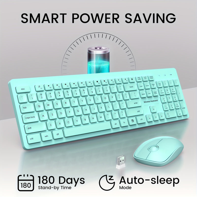 Mpow Wireless Keyboard and Mouse Silent Set Green/Pink