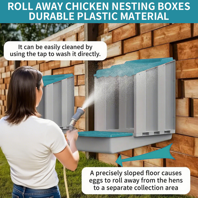 Mpow One-piece chicken nest, available in one or three sets, with automatic egg collection. Made of galvanized steel, easy to assemble, comfortable and safe for hens to lay eggs.