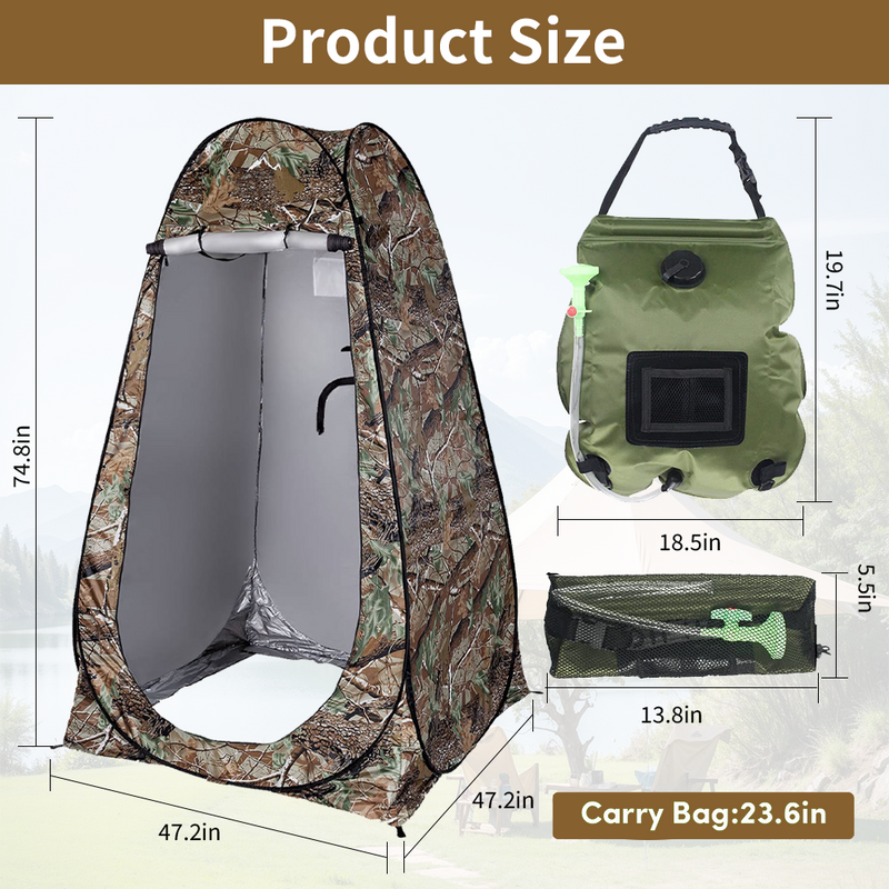 Mpow Pop - Up Camping Shower Tent with Solar Shower Bag - 6.2FT Height, Blocking, Portable Privacy Shelter