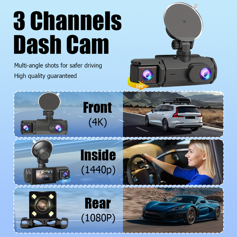 Mpow 2-inch IPS screen triple-lens WIFI HD driving recorder