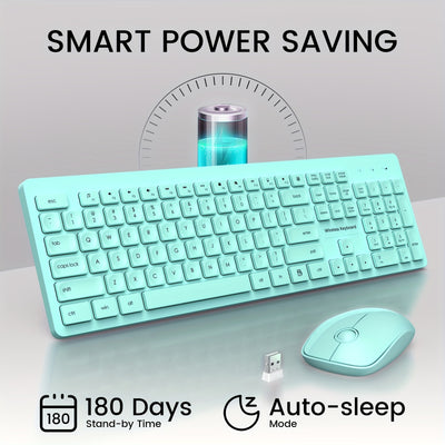 Mpow Wireless Keyboard and Mouse Silent Set Green/Pink