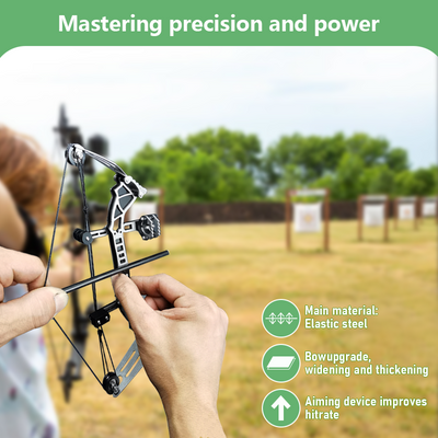 Mpow Small Compound Bow with 12 Arrows, Stainless Steel, Portable, Mini, Interactive, Stress-Relief, Shooting Competition Craft