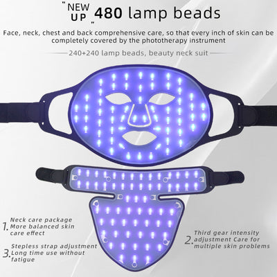 Mpow 4-Color Light Therapy Silicone Mask with Neck Care | 480 Chips Face & Neck Beauty Device