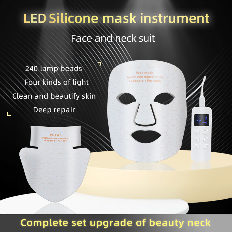 Mpow 4-Color Light Therapy Silicone Mask with Neck Care | 480 Chips Face & Neck Beauty Device