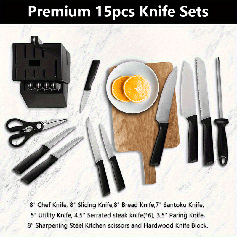 Mpow 15-piece kitchen knife set with self-sharpening block