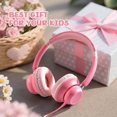 Mpow Kids Headphones with Microphone, 85/94dB Volume Limit, Foldable Over-Ear Stereo Headphones for for Girls & Toddlers, Pink