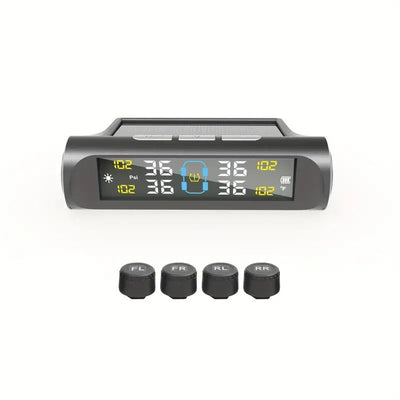 Mpow Solar-powered Car TPMS Tire Pressure Monitoring System with Wireless External Sensor and High-definition LCD for Dual Tire Pressure and Temperature Measurement