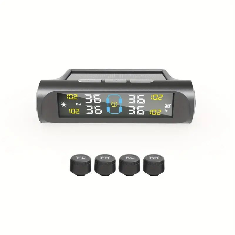 Mpow Solar-powered Car TPMS Tire Pressure Monitoring System with Wireless External Sensor and High-definition LCD for Dual Tire Pressure and Temperature Measurement