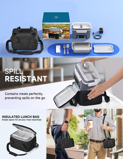 Cordless Electric Lunch Box, Heated Lunch Box Battery Powered with Automatic Scheduled Heating, 5.5 Cups Capacity, with Removable Tray Divider, Dishwasher Safe, for Hot Meals Anywhere