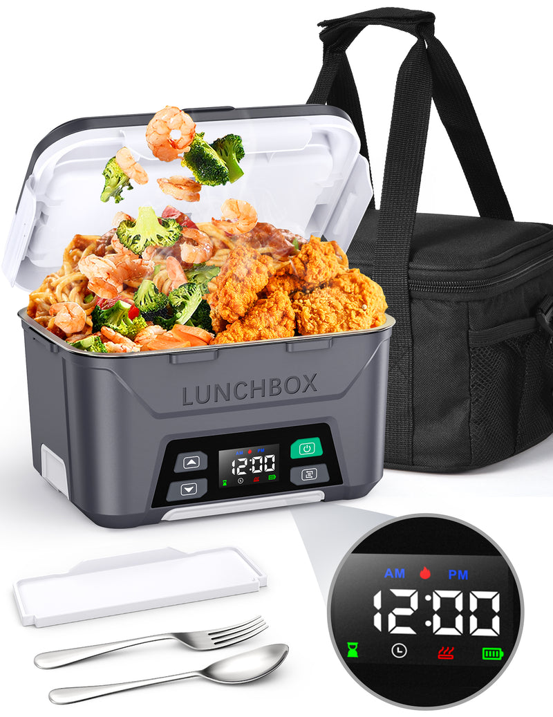 Cordless Electric Lunch Box, Heated Lunch Box Battery Powered with Automatic Scheduled Heating, 5.5 Cups Capacity, with Removable Tray Divider, Dishwasher Safe, for Hot Meals Anywhere