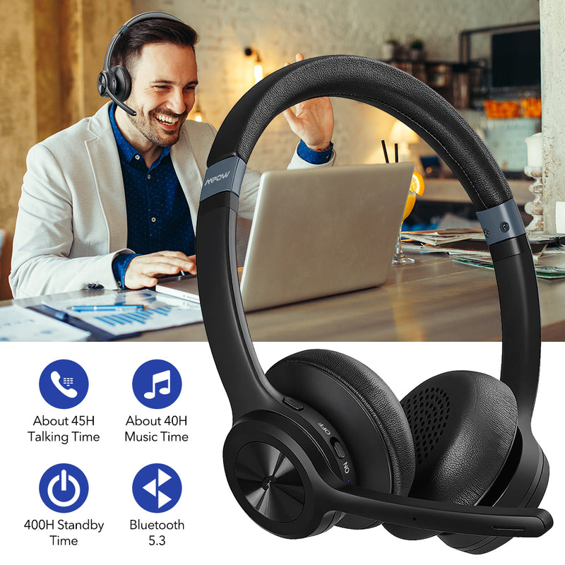 Mpow HC9 Bluetooth Headset V5.3 with Noise Cancelling Microphone