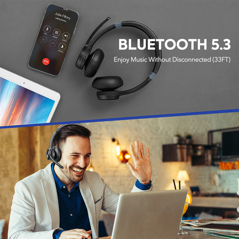 Mpow HC9 Bluetooth Headset V5.3 with Noise Cancelling Microphone