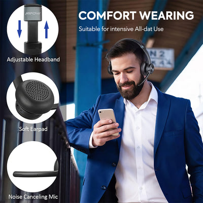 Mpow Wireless Bluetooth Headset V5.0 w/ Microphone for Computer-HC9