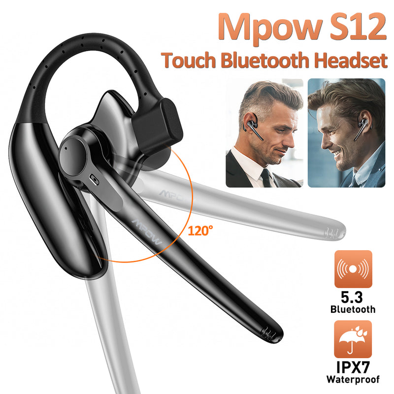 Mpow S12 Bluetooth Wireless Earpiece Headset Hands-free Calling