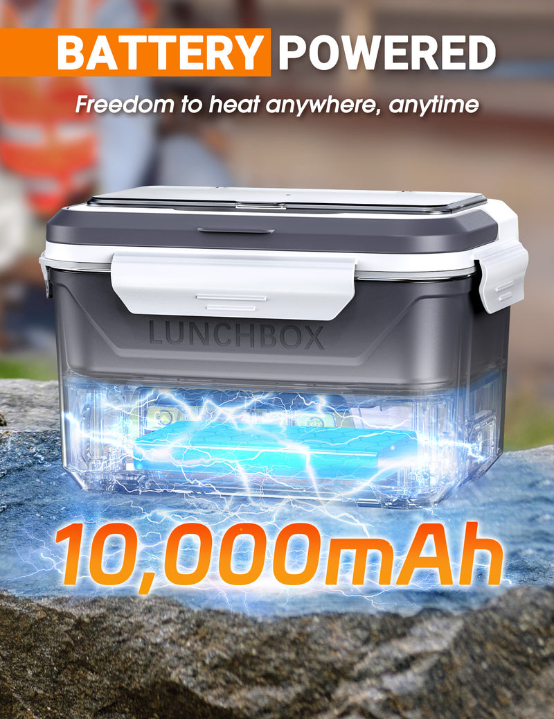 Cordless Electric Lunch Box, Heated Lunch Box Battery Powered with Automatic Scheduled Heating, 5.5 Cups Capacity, with Removable Tray Divider, Dishwasher Safe, for Hot Meals Anywhere