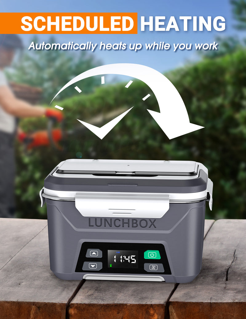 Cordless Electric Lunch Box, Heated Lunch Box Battery Powered with Automatic Scheduled Heating, 5.5 Cups Capacity, with Removable Tray Divider, Dishwasher Safe, for Hot Meals Anywhere