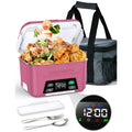 MPOW Cordless Electric Lunch Box, Heated Lunch Box Battery Powered with Automatic Scheduled Heating, 5.5 Cups Capacity, with Removable Tray Divider, Dishwasher Safe, for Hot Meals Anywhere - Pink