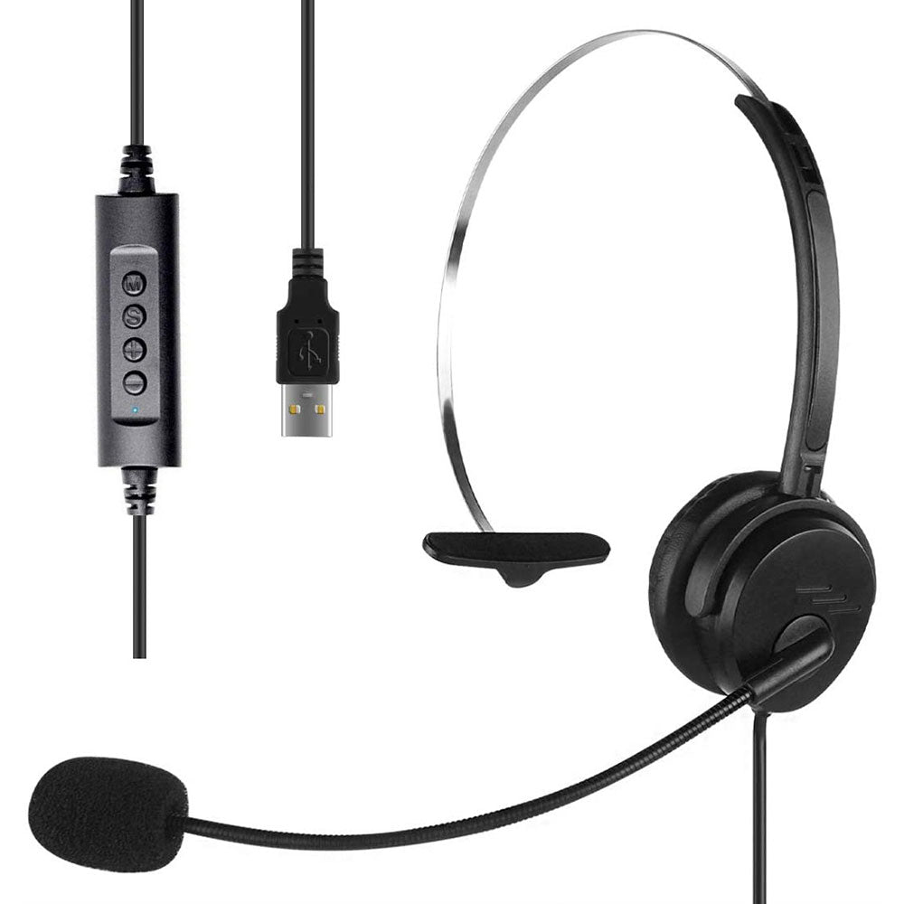 Mpow H323 Single-Sided Wired Headset With Microphone – USB & 3.5mm, Noise Cancelling, Over-Ear, Black