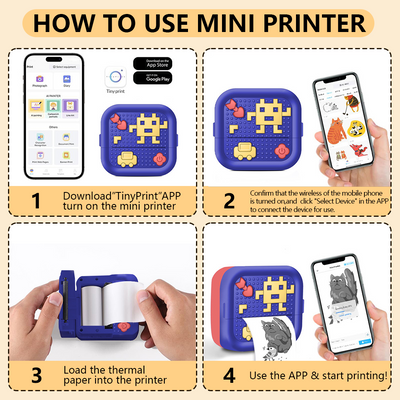Mpow Customizable Thermal Inkless Printer with Bluetooth Connectivity, 10 Paper Rolls Included, 200DPI, Mini Portable, Multifunctional Sticker and Photo Printer