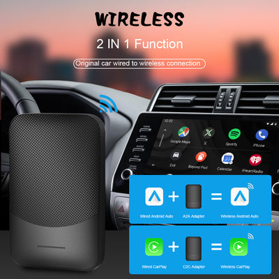 Mpow Wired to Wireless CarPlay/Android Auto Adapter: Plug-and-Play, 5.8GHz High-Speed Transmission, Compatible with Multiple Phones
