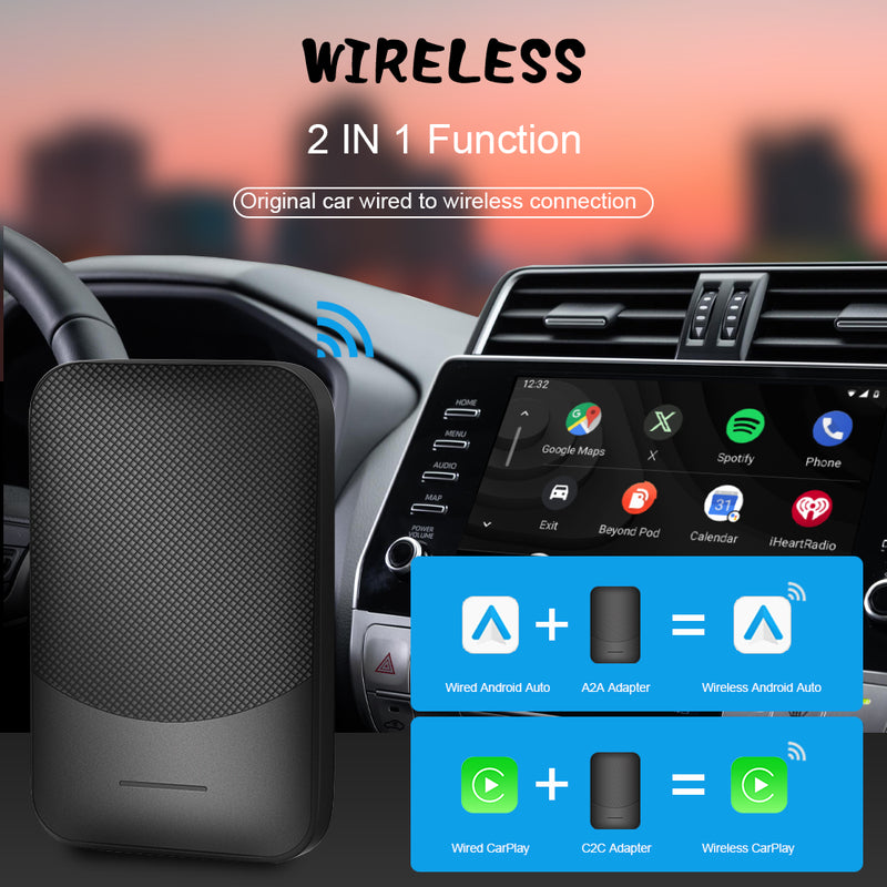 Mpow Wired to Wireless CarPlay/Android Auto Adapter: Plug-and-Play, 5.8GHz High-Speed Transmission, Compatible with Multiple Phones