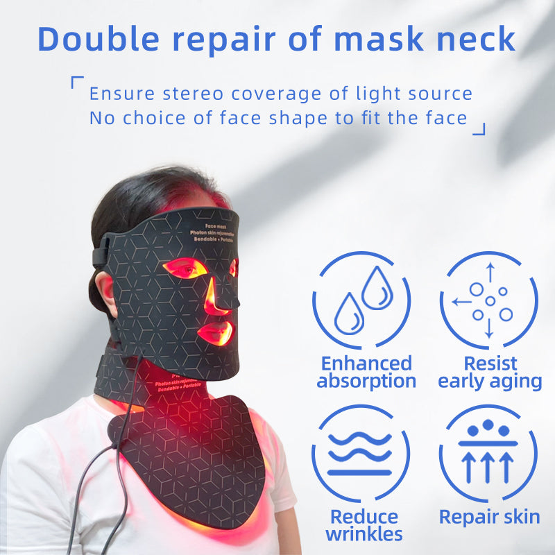 Mpow 4-Color Light Therapy Silicone Mask with Neck Care | 480 Chips Face & Neck Beauty Device
