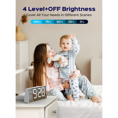 Mpow Alarm Clock, Mirror-finish, Digital Alarm Clock for Bedroom, Adjustable Brightness, Customizable Alarms, Automatically Dim at Night, Progressive Volume, DST