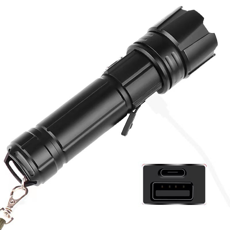 Mpow High-power flashlight with aluminum alloy housing, 5000mAh lithium battery, Type-C charging, 5-level dimming, dual-use battery and USB charging, includes a keychain light and leather case