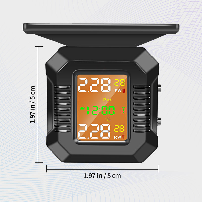 Mpow Motorcycle TPMS Tire Pressure Monitoring System - Wireless Solar Charging, 2 Sensors, LCD Display